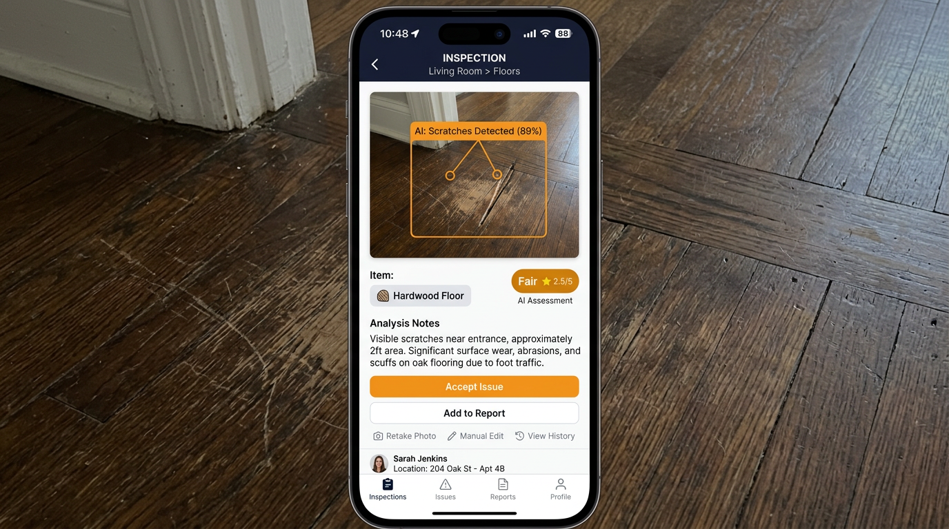 AI Quick Capture identifying a wall scratch and rating condition as Fair