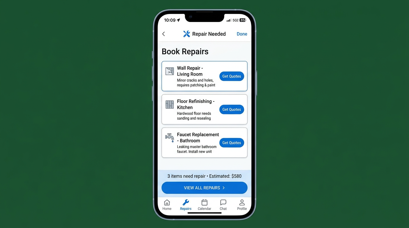 Book repair trades directly from the inspection report