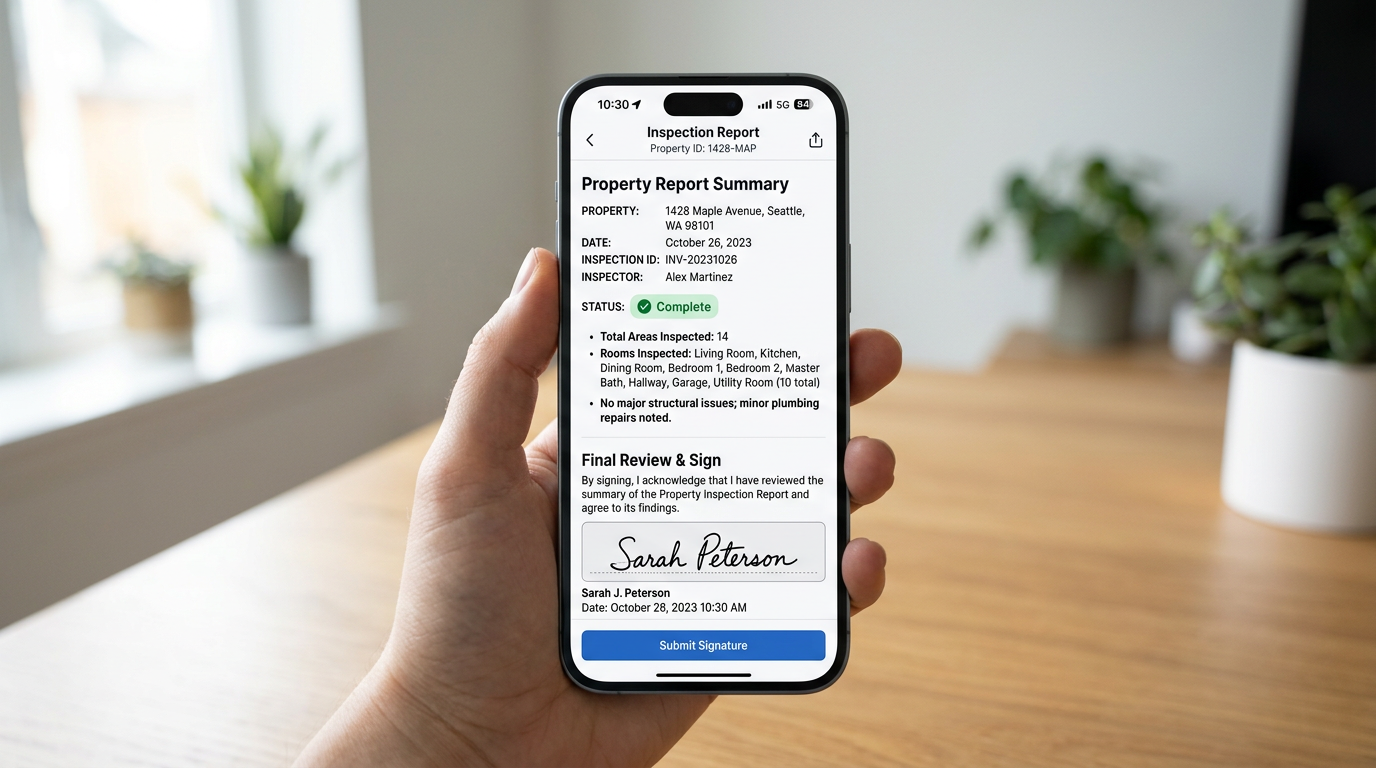 Step 3: Review report and sign digitally to finalize inspection